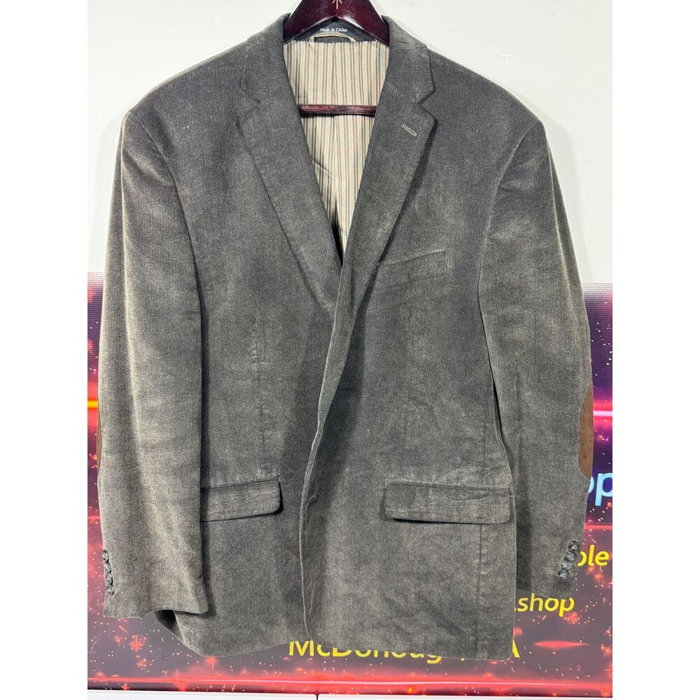 CHAPS Est. 1978 Gray Corduroy Sport Coat Blazer Mens 46R Elbow Patch Preppy Ivy